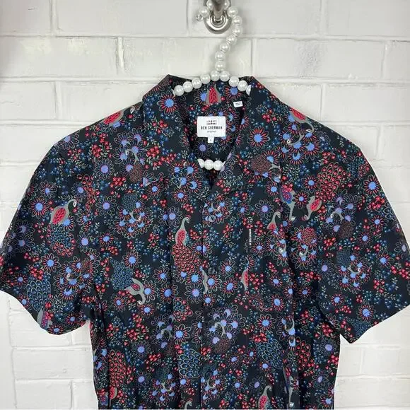 Ben Sherman Men’s Peacock Floral Short Sleeve Button Down Shirt Size L - Picture 6 of 10